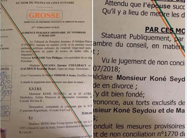 Cote D Ivoire Alpha Blondy Montre Les Papiers D Un Divorce En L Absence De Sa Femme Connectionivoirienne