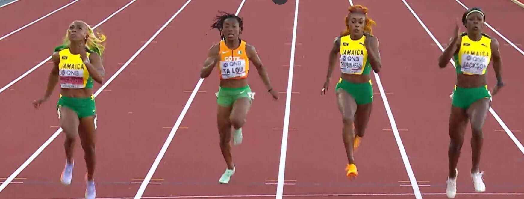 100 m dames/Mondiaux – Les Jamaïcaines écrasent la concurrence, Ta Lou sans défenses 7e, Ahouré out en demie