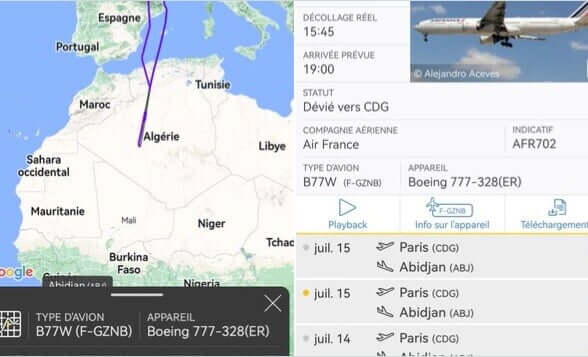 Un vol Air-France Paris-Abidjan fait demi-tour au dessus de l’Algérie après une panne